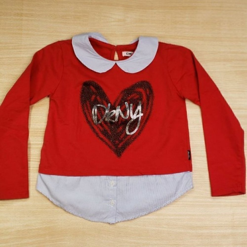 DKNY Girl's Layered Look Red Long Sleeve Shirt. 6